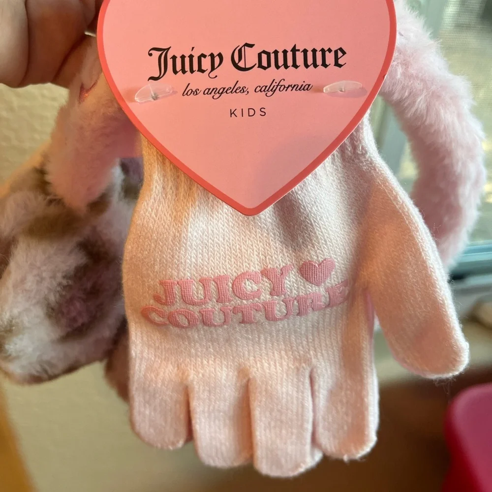 Juicy Couture Pink Kids Gloves and Leopard Earmuffs Set